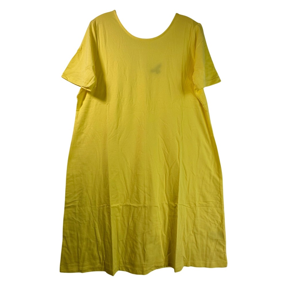 Lands End Yellow Short Sleeve T-Shirt Dress Womens XL Petite 18 Scoop Neck